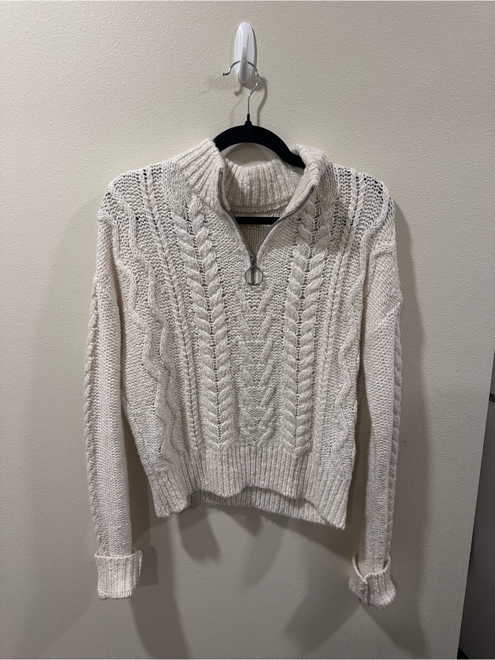 La Hearts Cream Cable Half-Zip Turtleneck Sweater